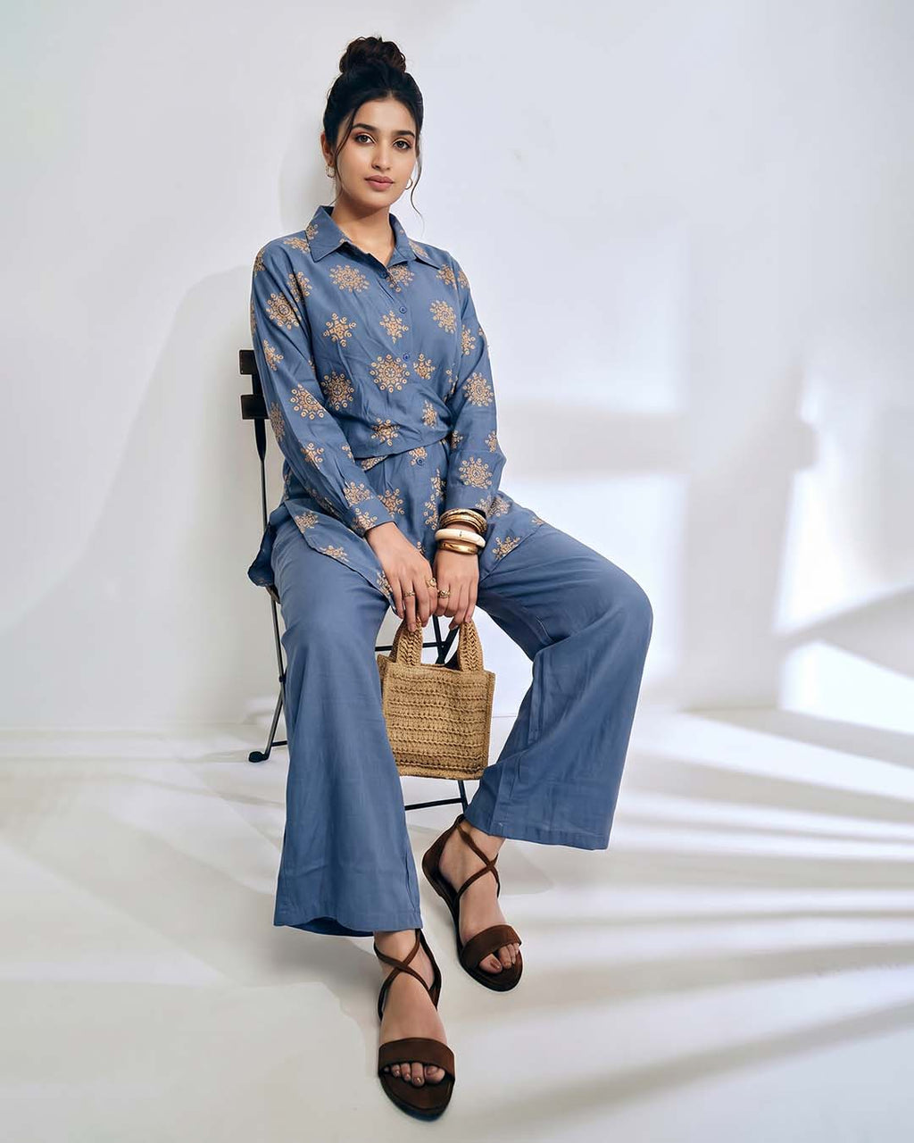 Floral Embroidered Cotton Co-ord Set