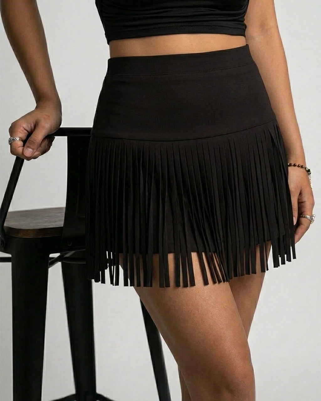 Trendy High Waist Fringe Skirt for Women