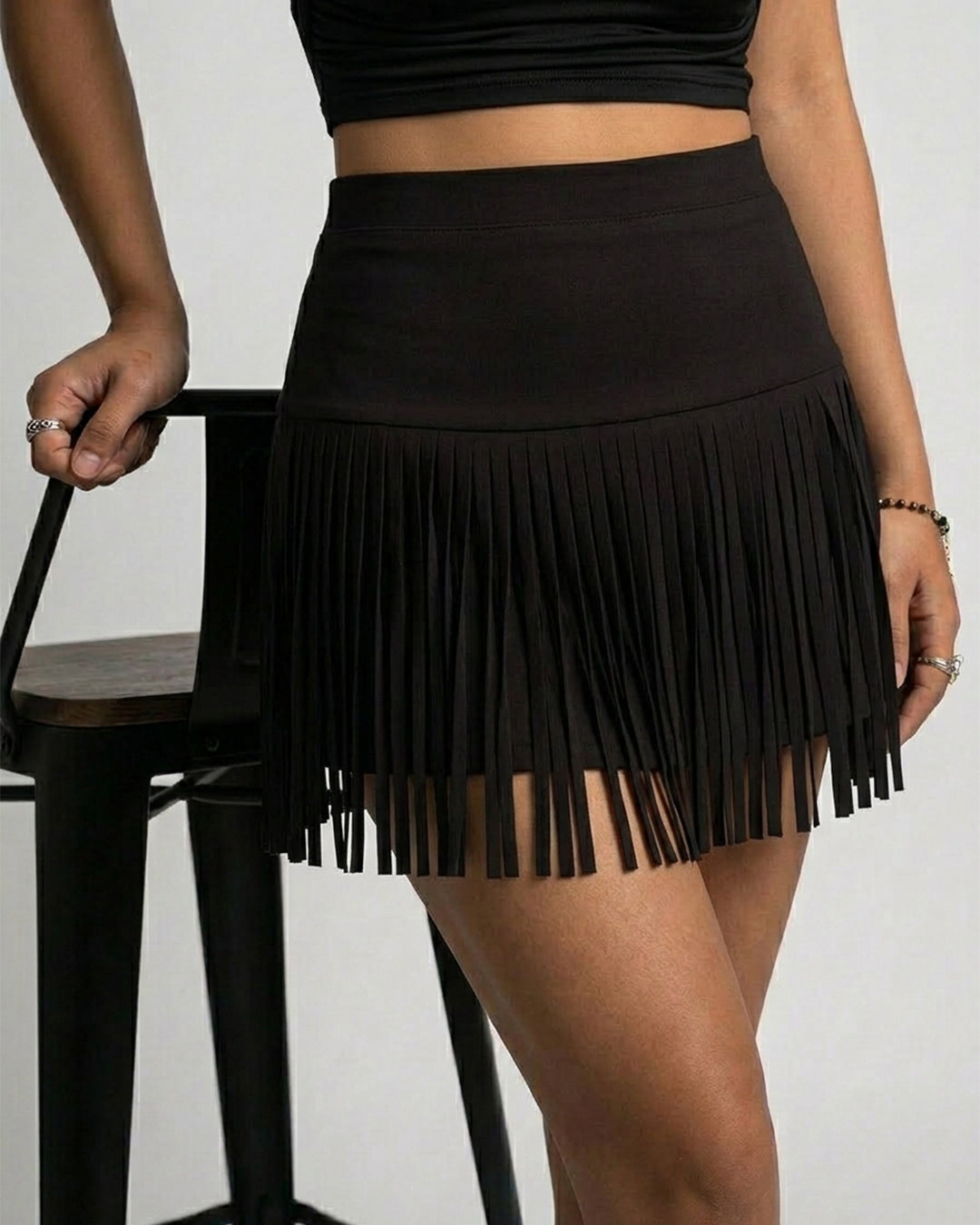 Trendy High Waist Fringe Skirt for Women