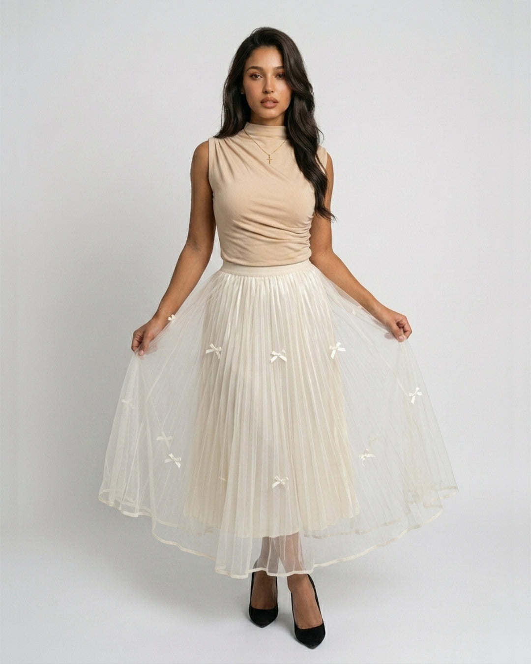Ownle Ivory Étoile Pleated Tulle Skirt