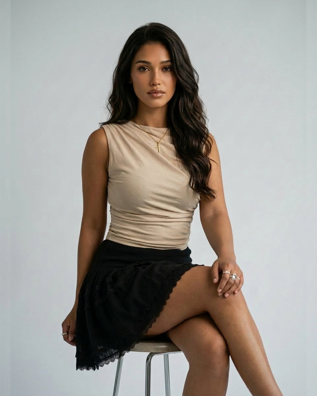Black Lace Trim Tiered Mini Skirt