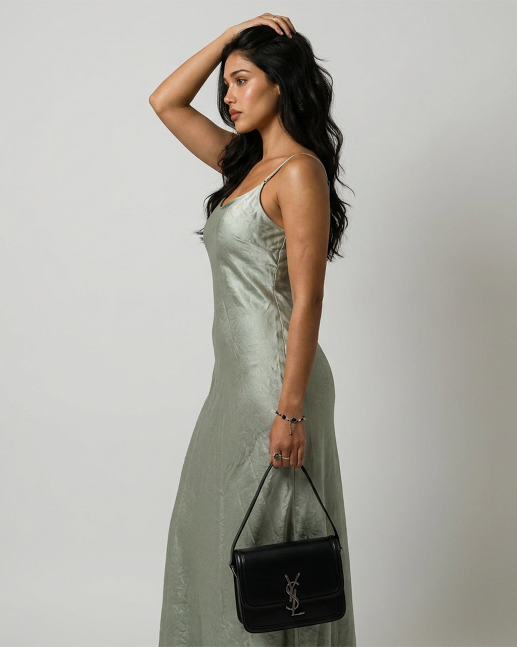 Ownle Women Front-Slit Satin Bodycon Dress