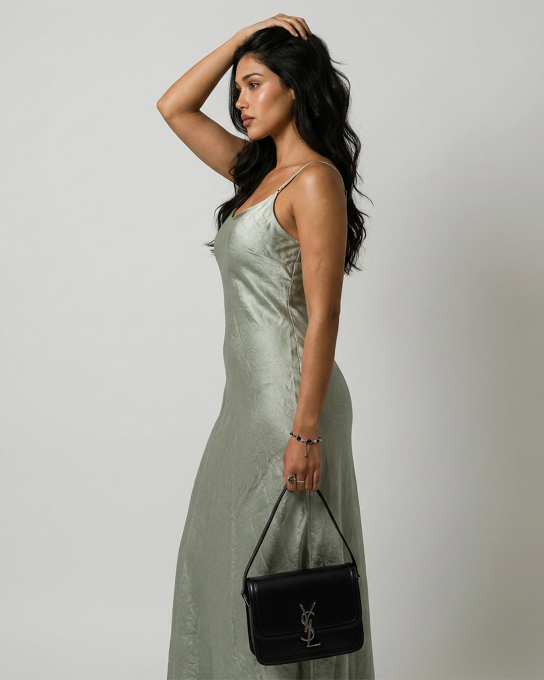 Ownle Women Front-Slit Satin Bodycon Dress