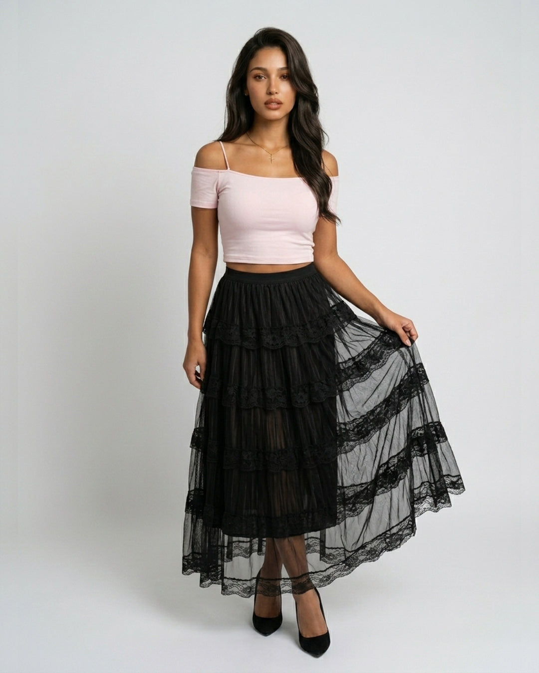 Gothic Étoile Tiered Lace Skirt