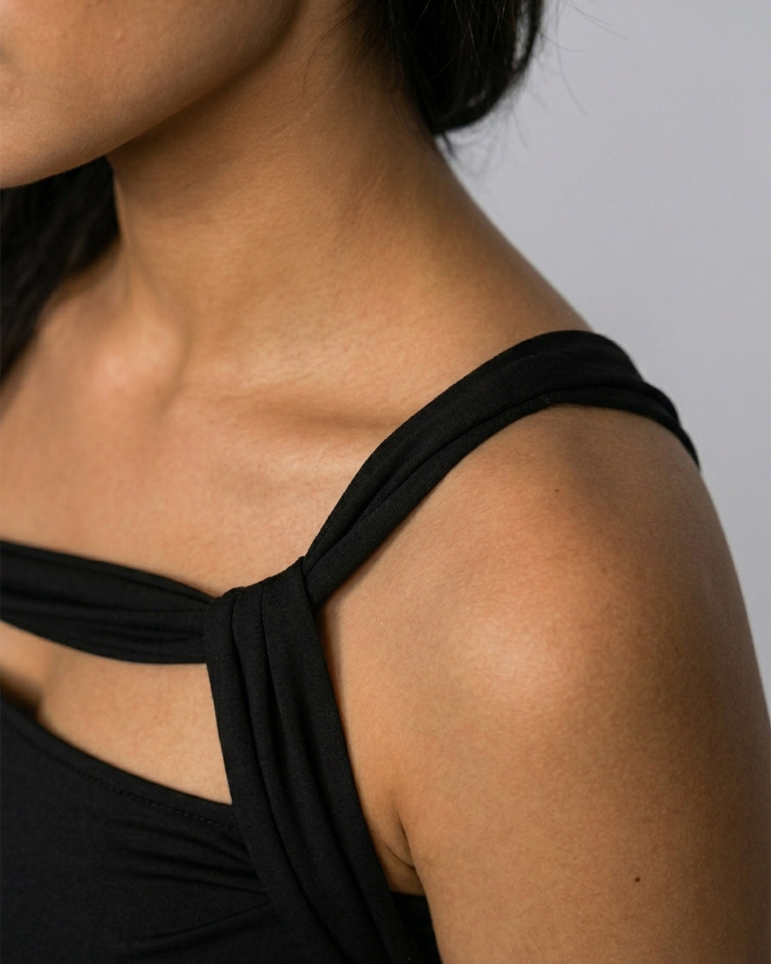 Black One-Shoulder Ruched Crop Top