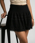 Black Lace Trim Tiered Mini Skirt
