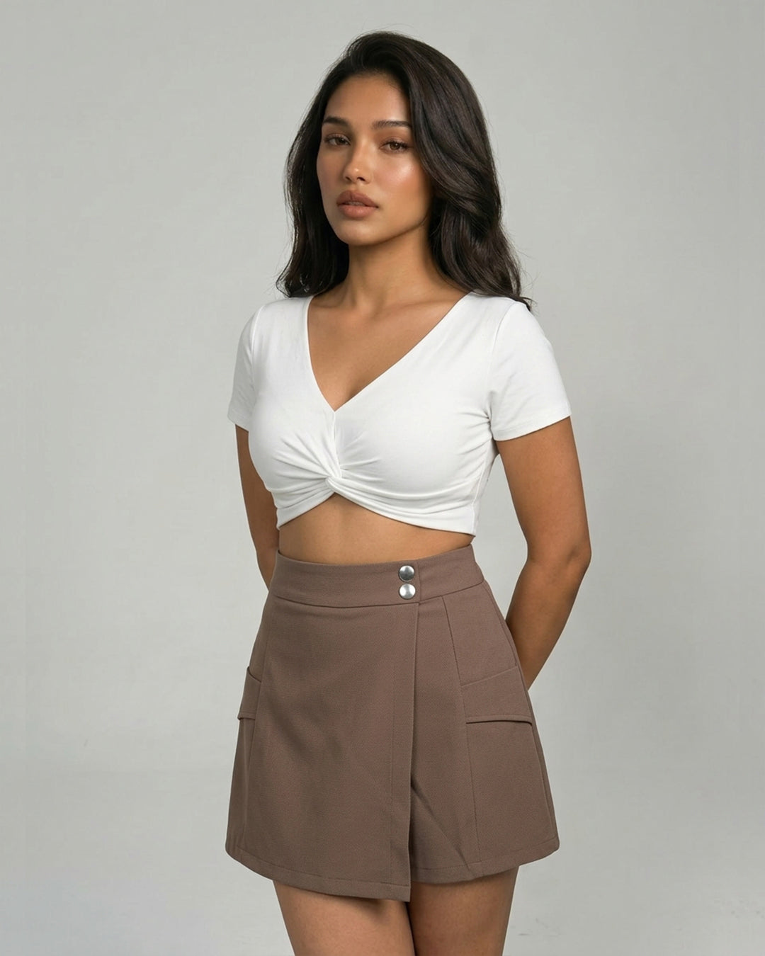 Chic Brown Wrap Style Skirt Shorts