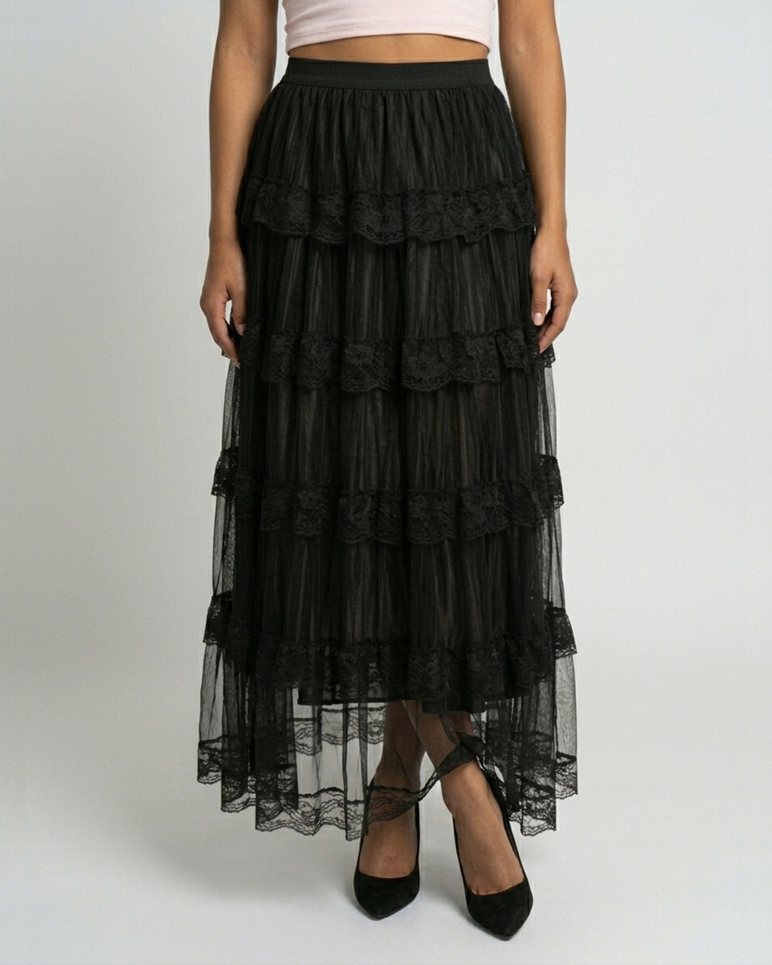 Gothic Étoile Tiered Lace Skirt