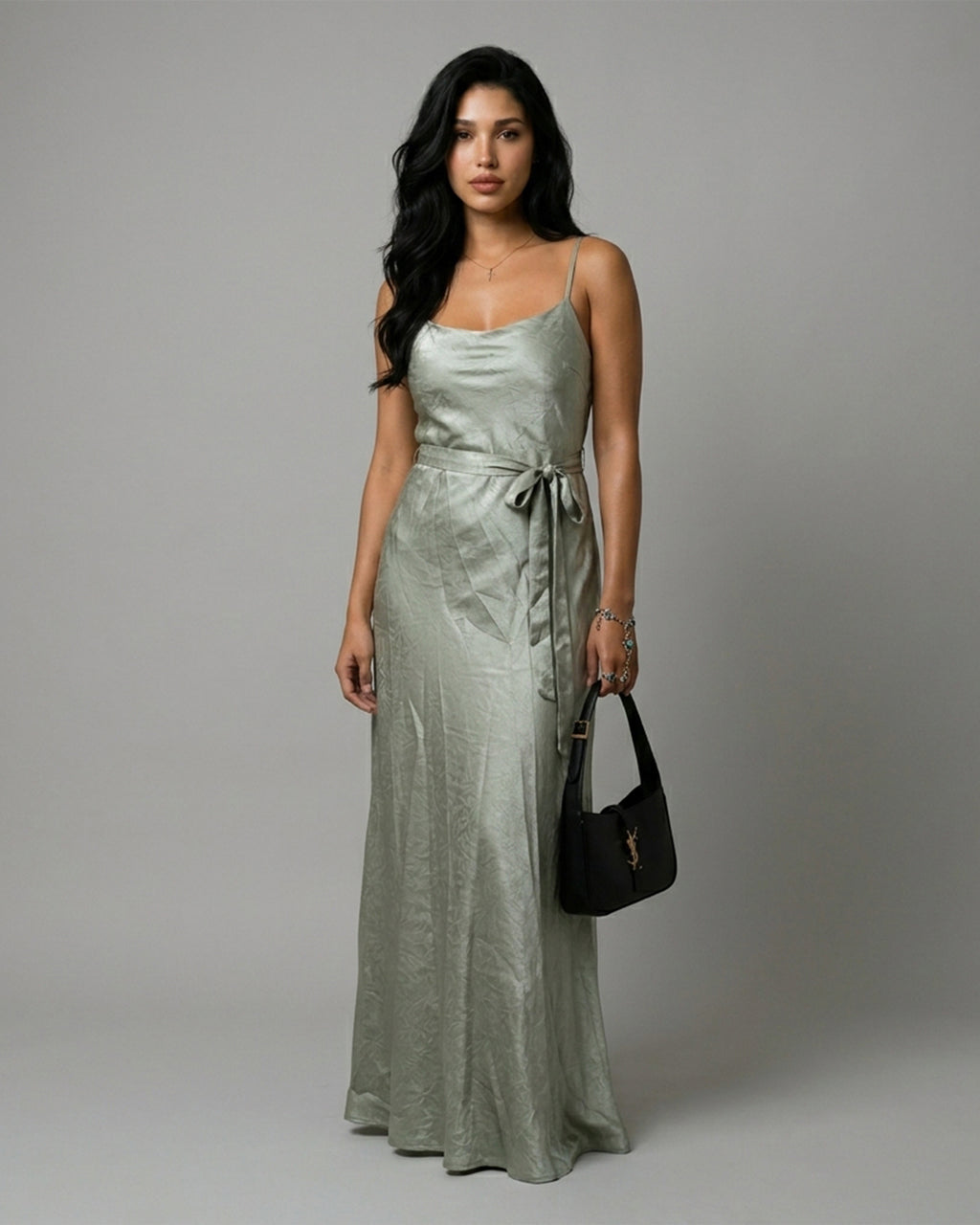 Ownle Women Front-Slit Satin Bodycon Dress