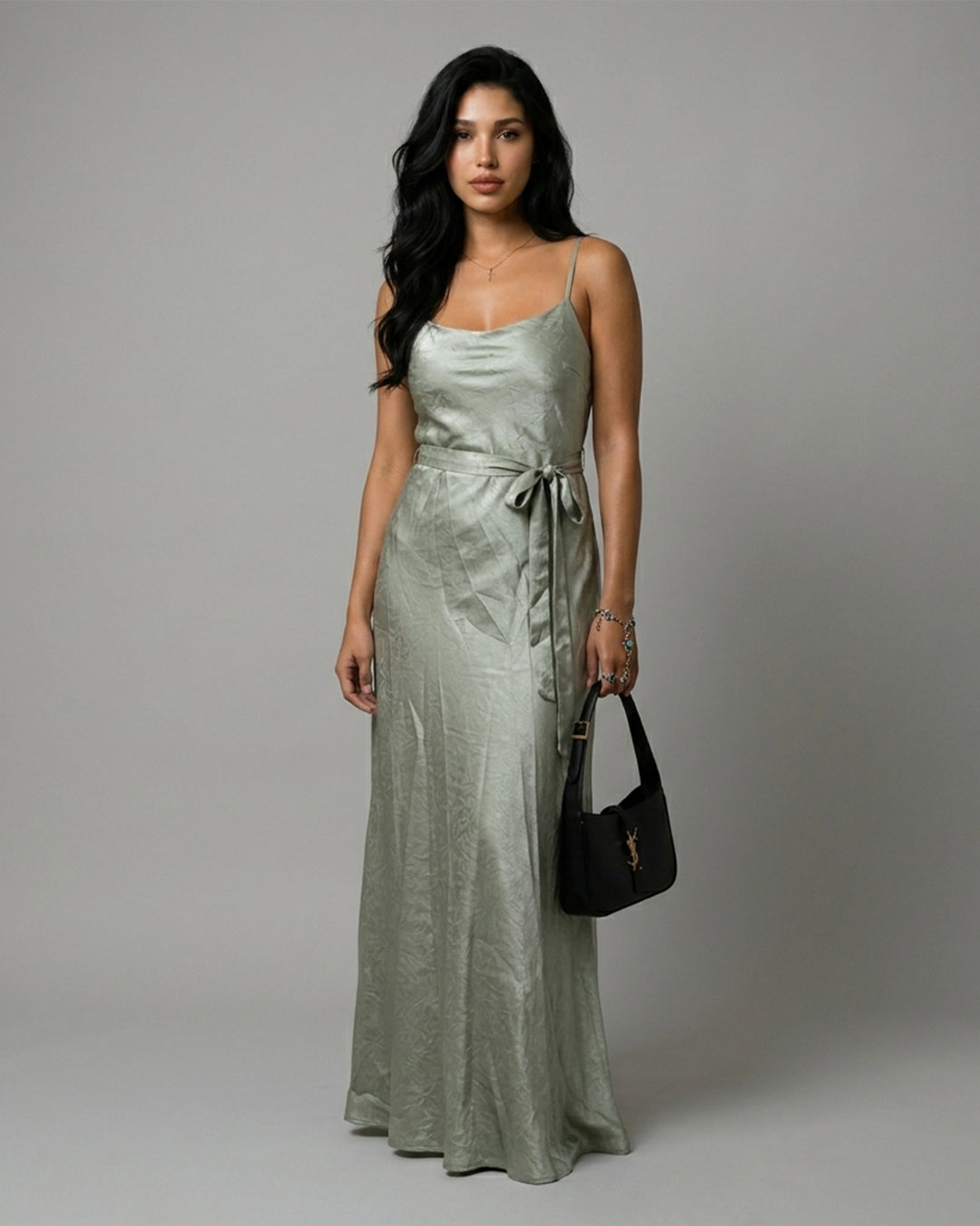 Ownle Women Front-Slit Satin Bodycon Dress