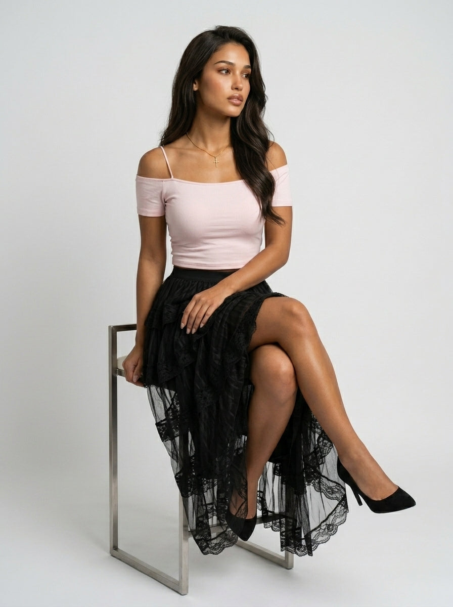 Blush Aura Off-Shoulder Crop Top