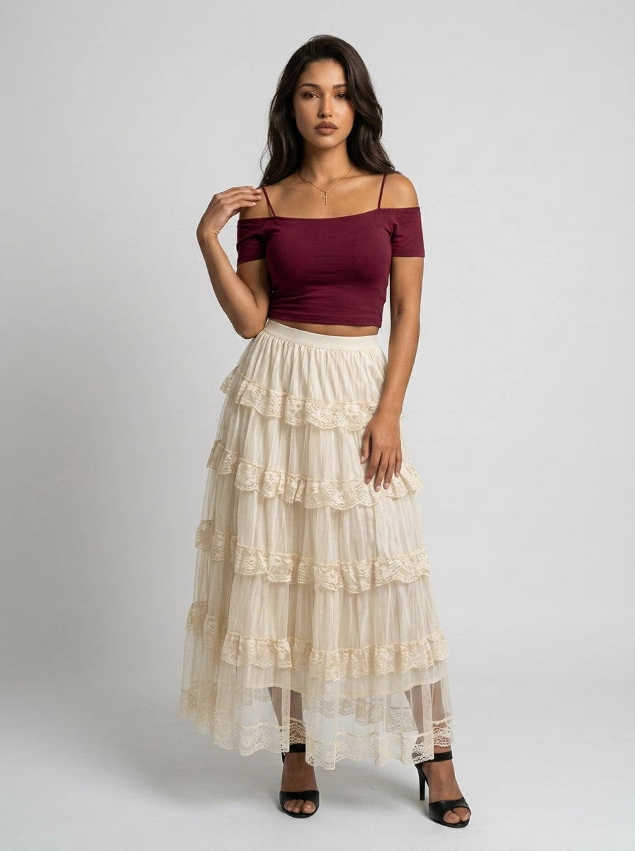 Gothic Étoile Tiered Lace Skirt