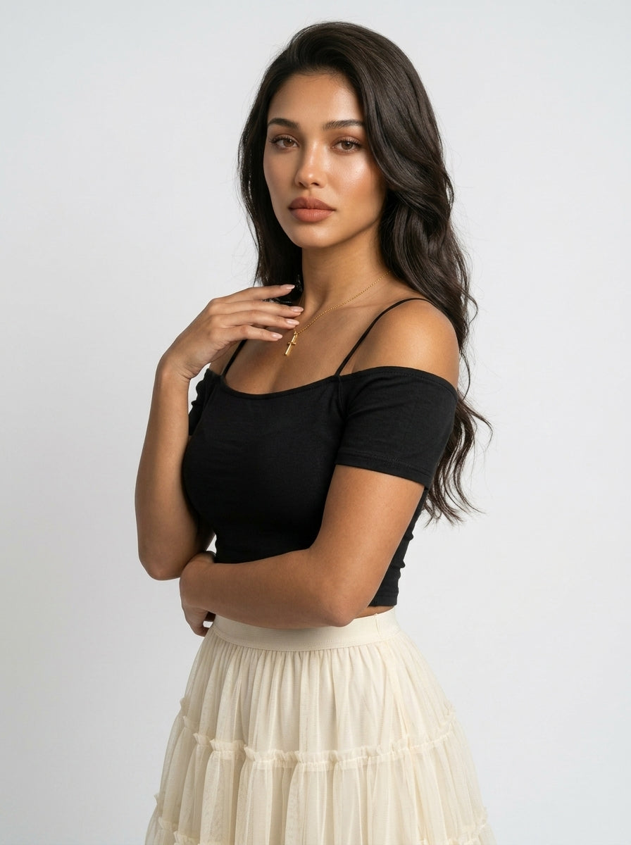 Blush Aura Off-Shoulder Crop Top