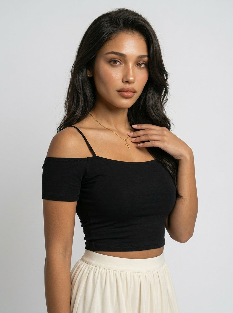 Blush Aura Off-Shoulder Crop Top