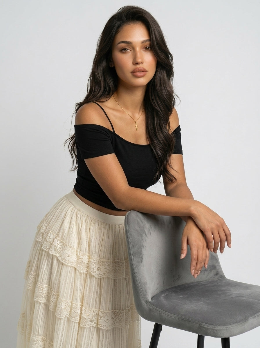 Blush Aura Off-Shoulder Crop Top