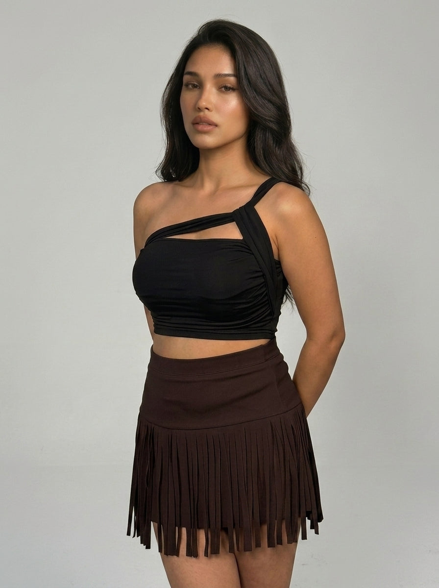 Trendy High Waist Fringe Skirt for Women