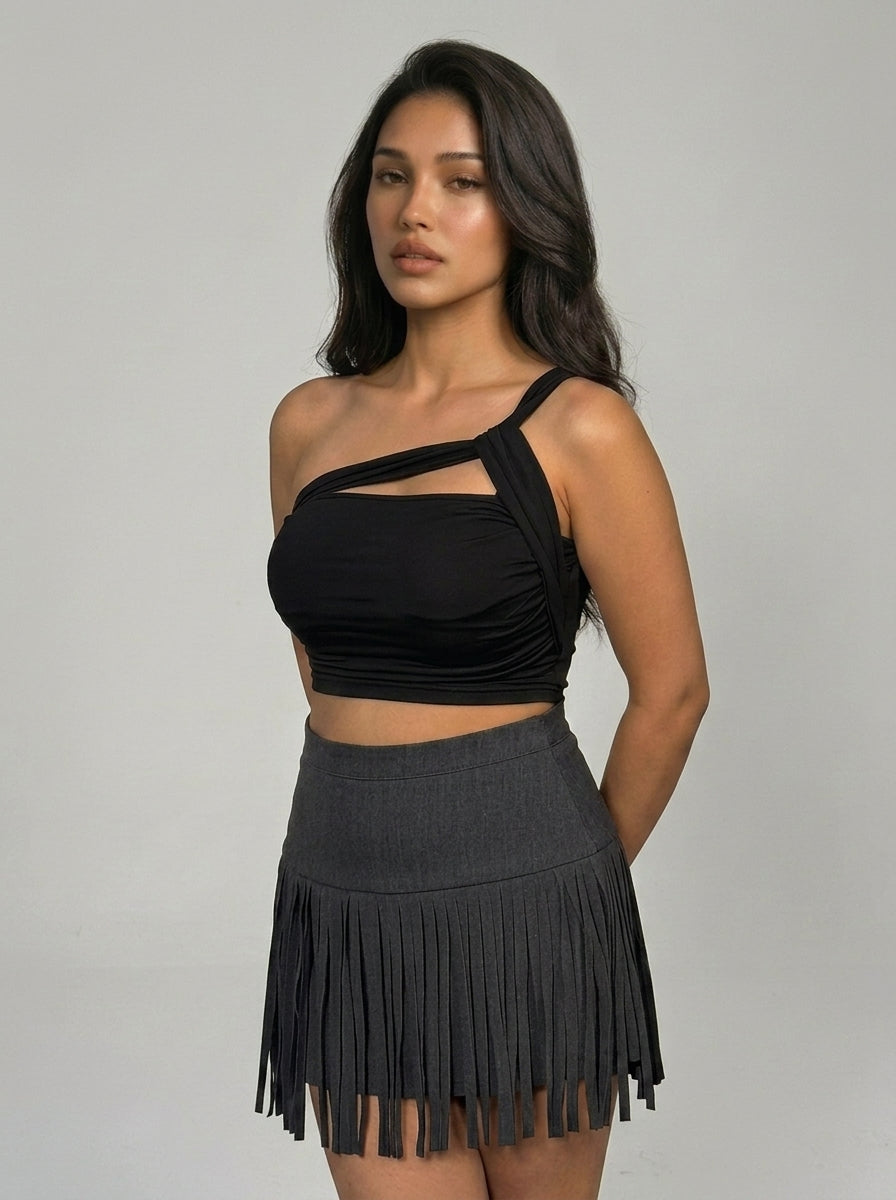 Trendy High Waist Fringe Skirt for Women