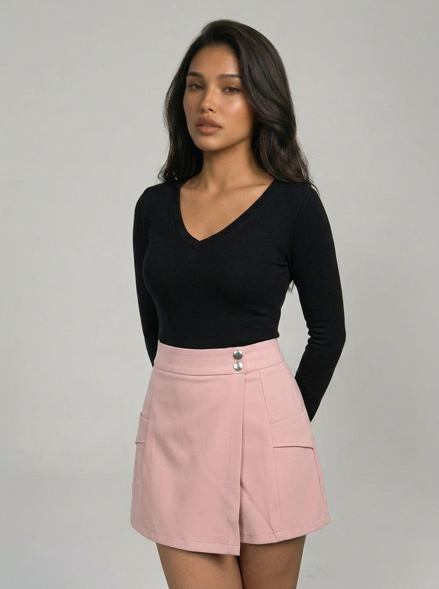 Chic Brown Wrap Style Skirt Shorts