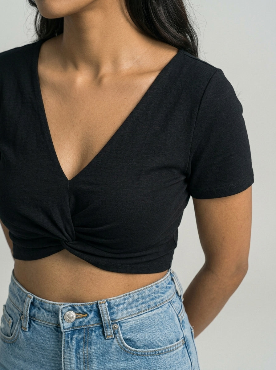 Chic Twist Knot Fitted Crop Top