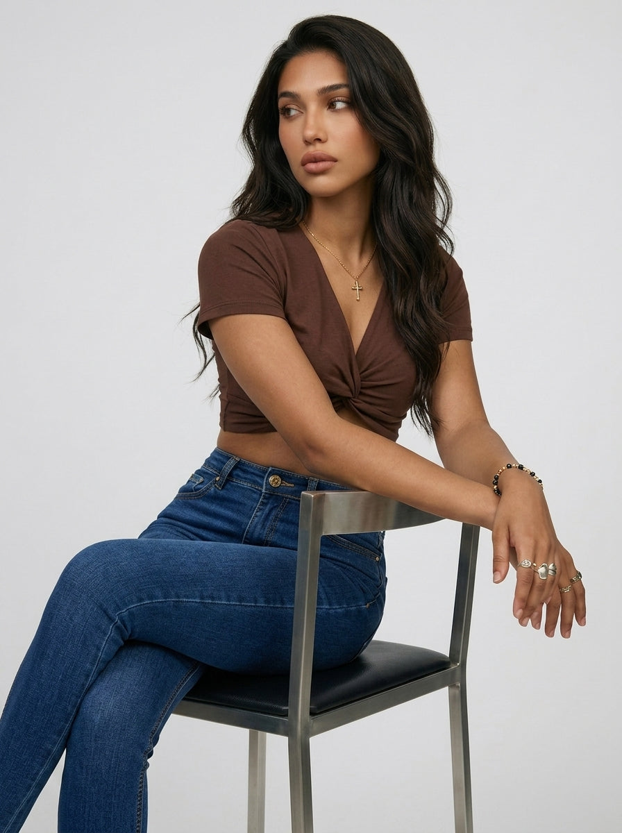 Chic Twist Knot Fitted Crop Top