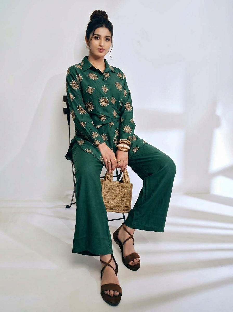 Floral Embroidered Cotton Co-ord Set