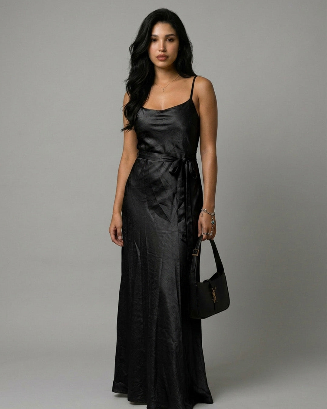 Ownle Women Front-Slit Satin Bodycon Dress
