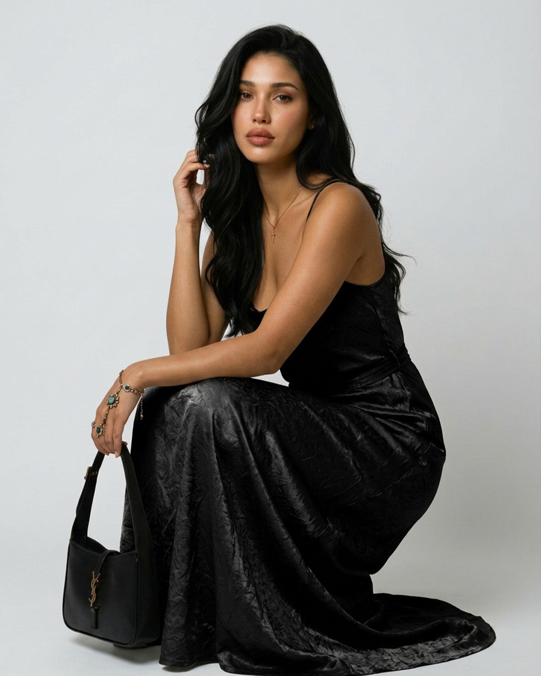 Ownle Women Front-Slit Satin Bodycon Dress