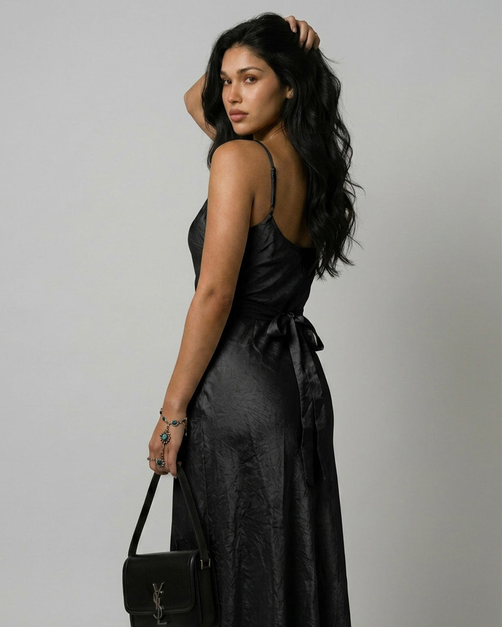 Ownle Women Front-Slit Satin Bodycon Dress