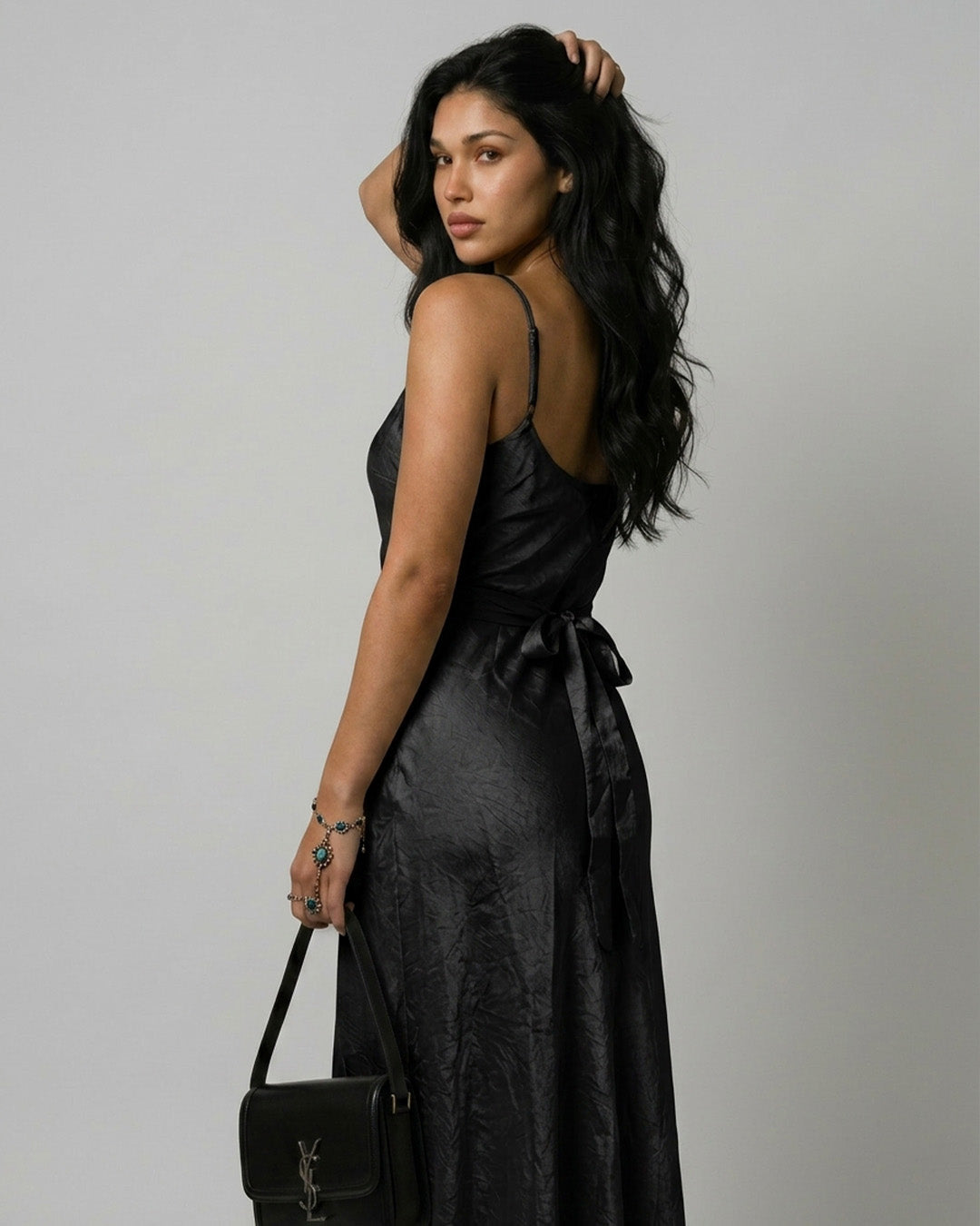 Ownle Women Front-Slit Satin Bodycon Dress