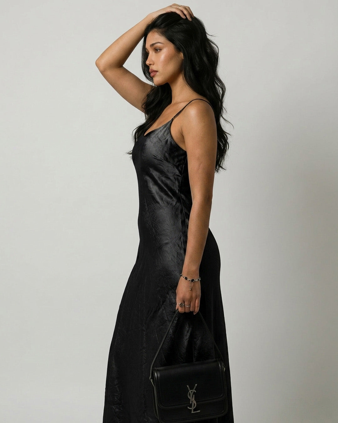 Ownle Women Front-Slit Satin Bodycon Dress