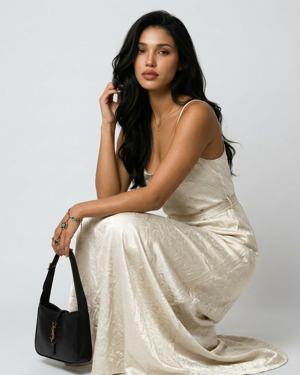 Ownle Women Front-Slit Satin Bodycon Dress